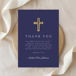 Elegant Navy Blue Religious Cross Confirmation Tack Kort