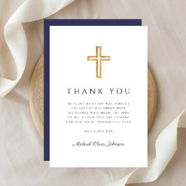 Elegant Navy Blue Religious Cross Confirmation Tack Kort