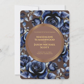 Elegant Navy Blue Ro Blommigt & Guld Brown Inbjudningar