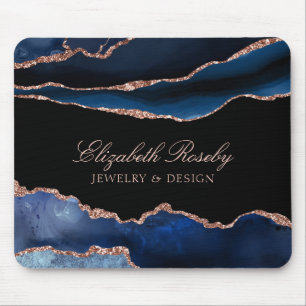 Elegant Navy Blue Ro Guld Agate Black Business Musmatta