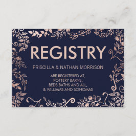 Elegant Navy Blue Ro Guld Blommigt Gift Register Tilläggskort
