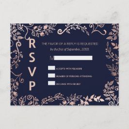 Elegant Navy Blue Ro Guld Blommigt OSA Postcard Inbjudan Vykort
