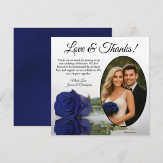 Elegant Navy Blue Ro Oval Photo Romantic Bröllop Tack Kort