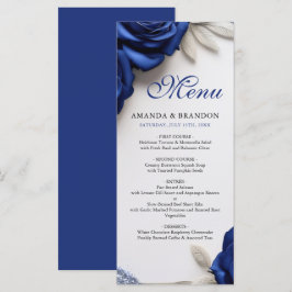 Elegant Navy Blue Ro & Silver Glitter Bröllop Meny
