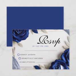 Elegant Navy Blue Ro & Silver Glitter Bröllop OSA Kort