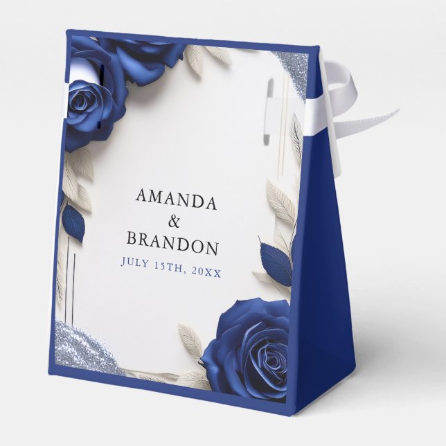 Elegant Navy Blue Ro & Silver Glitter Bröllop Presentaskar (Baksidan Sidan)