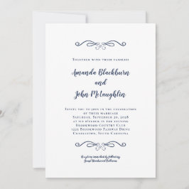 Elegant Navy Blue Romantic Forme Chic Bröllop Inbjudningar