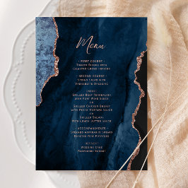 Elegant Navy Blue Rose Gold Agate Wedding Menu Meny
