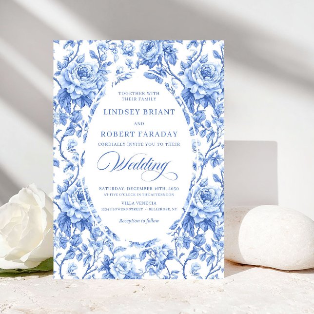 Elegant Navy Blue Roses Floral Wedding Invite Inbjudningar (Elegant Navy Blue Roses Floral Wedding Invite)