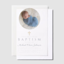 Elegant Navy Blue Script Boy Photo Baptism