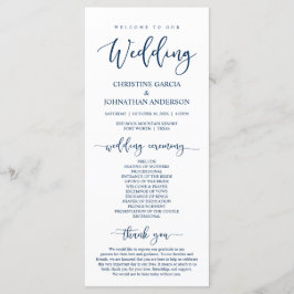 Elegant Navy Blue Script, Bröllop Ceremony Program