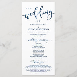 Elegant Navy Blue Script, Bröllop Ceremony Program