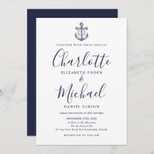Elegant Navy Blue Script Nautical Anchor Bröllop