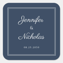 Elegant Navy Blue Script Wedding Fyrkantigt Klistermärke