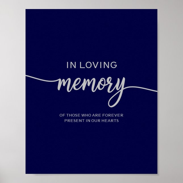 Elegant Navy Blue Silver Bröllop Memorial Sign Poster (Framsidan)
