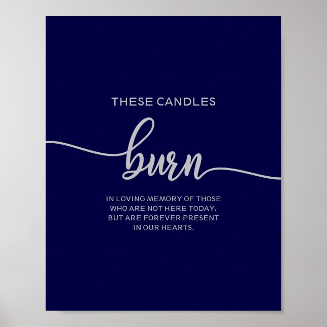 Elegant Navy Blue Silver Dessa ljus brinner Poster (Framsidan)