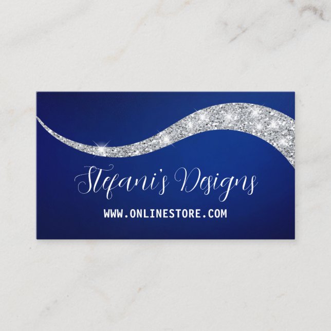 Elegant Navy blue silver faux glitter Online Store Visitkort (Framsida)