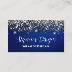 Elegant Navy blue silver faux glitter Online Store Visitkort