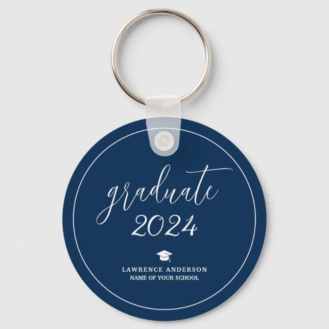 Elegant Navy Blue Student 2024 Studenten Nyckelring (Framsida)