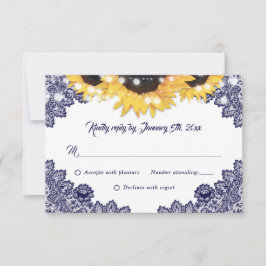 Elegant Navy Blue Sunflower Floral Lace Wedding OSA Kort
