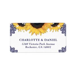 Elegant Navy Blue Sunflower Wedding Return Address Adressetikett