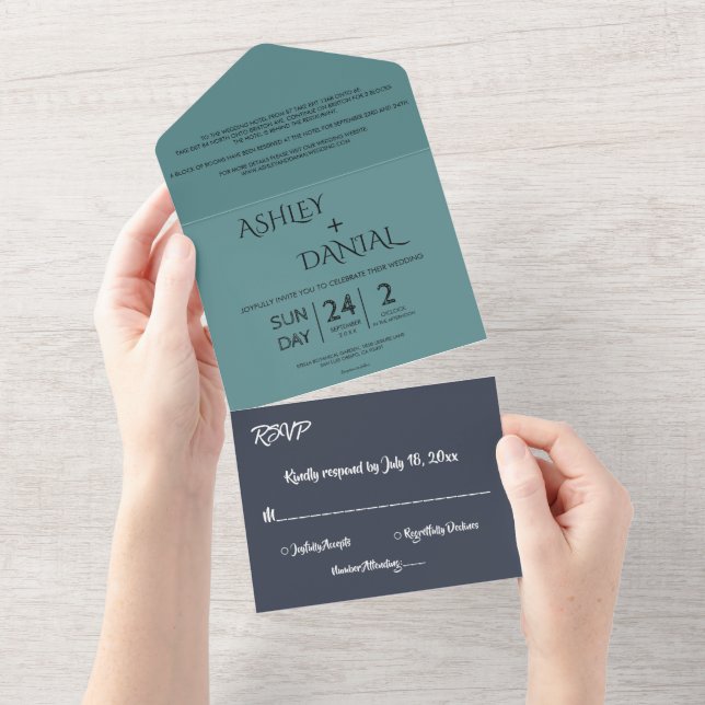 Elegant Navy Blue Teal Modern Chic Bröllop (Avrivbar del)