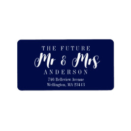 Elegant Navy Blue The Future Mr och Mrs. Script Adressetikett