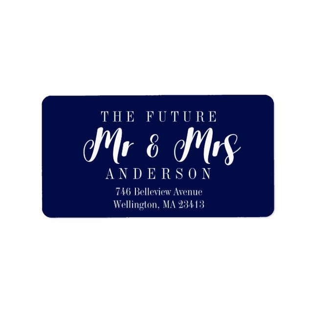 Elegant Navy Blue The Future Mr och Mrs. Script Adressetikett (Framsidan)