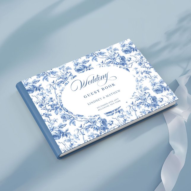 Elegant Navy Blue Toile de Jouy Roses Guest Book Gästböcker (Elegant Navy Blue Toile de Jouy Roses Guest Book)