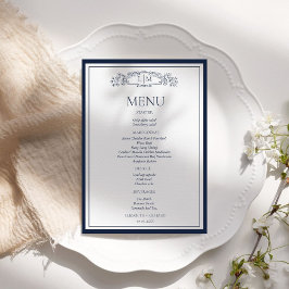 Elegant Navy Blue Vapensköld Botanical Monogram Br Meny