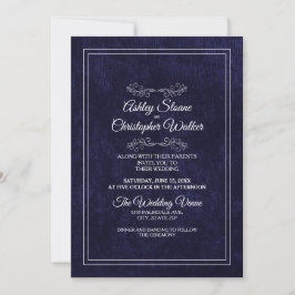 Elegant Navy Blue Velvet White Monogram Wedding Inbjudningar