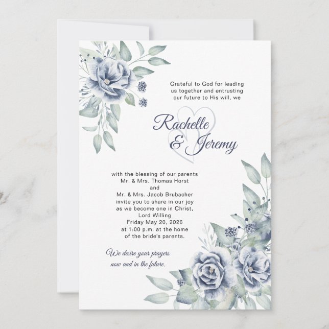Elegant Navy Blue Watercolor Floral Wedding Inbjudningar (Framsida)