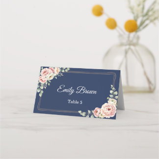 Elegant Navy Blue Watercolor Floral Wedding  Placeringskort