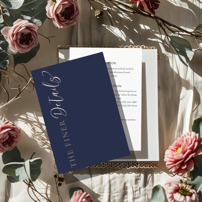 Elegant Navy Blue Wedding Details Tilläggskort (Skapare uppladdad)