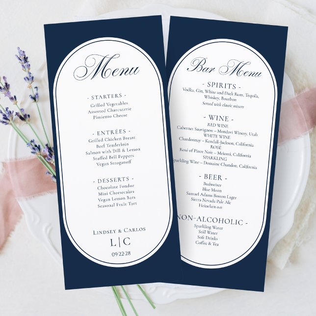 Elegant Navy Blue Wedding Dinner Menu & Bar Menu Meny (Skapare uppladdad)