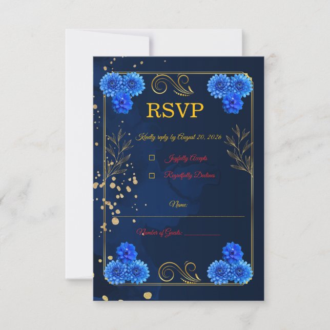 Elegant Navy Blue Wedding Response Card Template OSA Kort (Framsida)