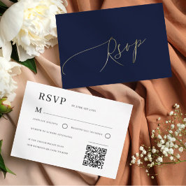 Elegant Navy Blue Wedding RSVP OSA Kort