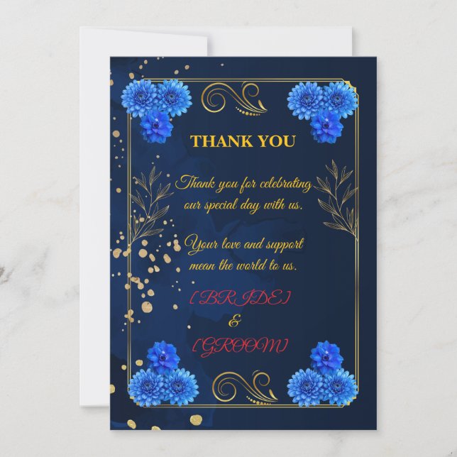 Elegant Navy Blue Wedding Thank You Template Tack Kort (Framsida)