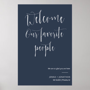 Elegant Navy Blue Welcome Bröllop Ceremony Sign Poster