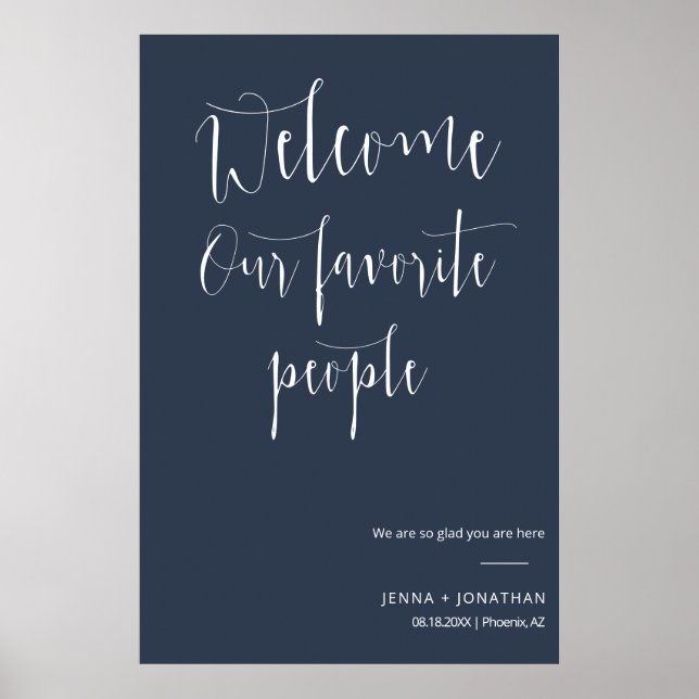 Elegant Navy Blue Welcome Bröllop Ceremony Sign Poster (Framsidan)