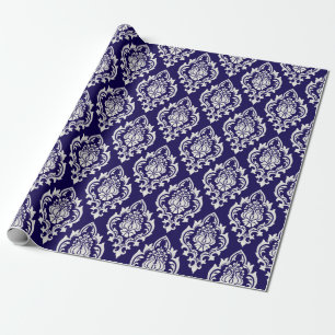 Elegant Navy Blue White Damask Pattern Luxury Presentpapper
