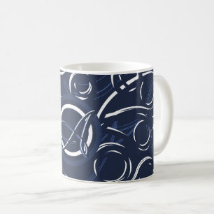 Elegant Navy Blue & White Monogrammed Mönster Kaffemugg