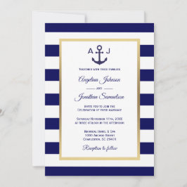 Elegant Navy Blue White Rand Nautical Bröllop Inbjudningar