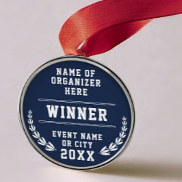 Elegant Navy Blue White Recognition Business Medal Julgransprydnad Metall