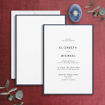 Elegant Navy Blue & White Typography Bröllop Inbjudningar<br><div class="desc">En underbar typografibröllopsinbjudan för en sommar- eller faller bröllop! Den här vackra eleganten har en marin blå kant runt en vit inbjudan, med modern typografi. En enkel, minimalistisk utformning. Tack så mycket för att ni stöder vårt småföretag. Vi uppskattar det, verkligen! Vi är så lycklig att ni kärlek denna utformning...</div>