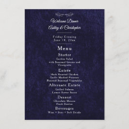Elegant Navy Blue White Welcome Dinner Meny