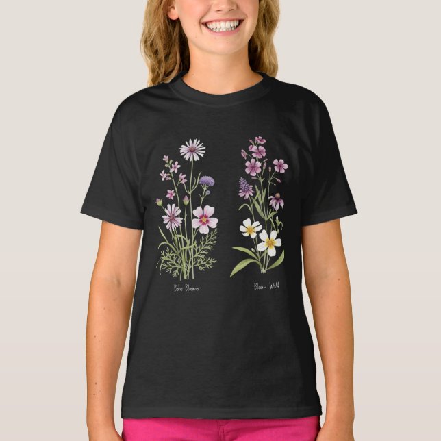 Elegant Navy Blue WildblommSweatshirt Watercor T Shirt (Framsida)
