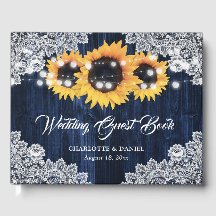 Elegant Navy Blue Wood Lace Sunflower Wedding