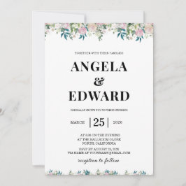 Elegant Navy Blush Pink Wedding Invitation Inbjudningar