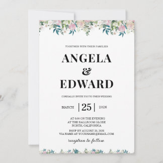 Elegant Navy Blush Pink Wedding Invitation Inbjudningar